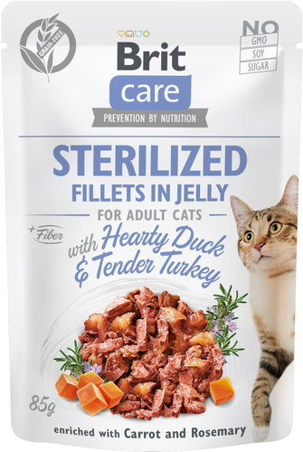 Brit Care Cat Sterilised Fillets in Jelly with Hearty Duck & Tender Turkey 85 g - Cat Food Pouch - Main image