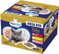PreVital Mega Box filetky s hovädzím, kuracím a lososom  v omáčke 24× 85 g - Kapsička pre mačky