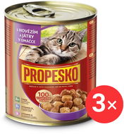 Propesko konzerva pro kočky s hovězím a játry v omáčce 3 × 830 g - Konzerva pro kočky