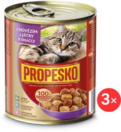 Propesko konzerva pro kočky s hovězím a játry v omáčce 3 × 830 g - Konzerva pro kočky