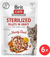 Brit Care Cat Sterilised Fillets in Gravy with Hearty Duck 6 × 85 g - Cat Food Pouch