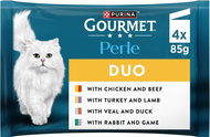 Gourmet Perle DUO chicken and beef, turkey and lamb, veal and duck, rabbit and venison 4x85g - Cat Food Pouch