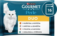Gourmet Perle DUO kura a hovädzie, morka a jahňacie, teľacie a kačica, králik a zver 16 × 85 g - Kapsička pre mačky
