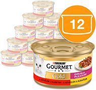 Gourmet Gold hovězí a kuře, dušené a grilované kousky 12 × 85 g - Canned Food for Cats