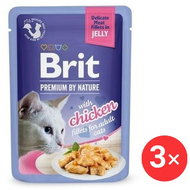 Brit Premium by Nature Cat Delicate Fillets in Jelly with Chicken 3 × 85 g - Cat Food Pouch
