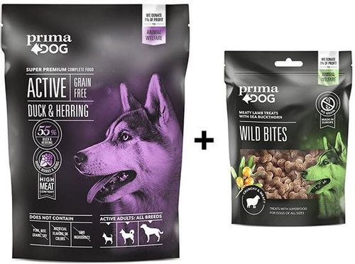 Primadog Duck with Herring without Cereals, for Adult Dogs, 1.5kg + Primadog Lamb Crispy Treat 100g - Dog Kibble - Main image