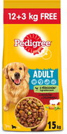 Pedigree kibble with beef and vegetables for adult dogs 12kg + 3kg - Dog Kibble