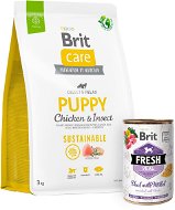Brit Care Dog Sustainable s kuracím a hmyzom Puppy 3 kg + Brit Fresh Veal with millet 400 g - Granule pre šteniatka