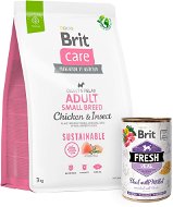 Brit Care Dog Sustainable s kuracím a hmyzom Adult Small Breed 3 kg + Brit Fresh Veal with millet 400 g - Granuly pre psov