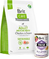 Brit Care Dog Sustainable s kuracím a hmyzom Adult Medium Breed 3 kg + Brit Fresh Veal with millet 400 g - Granuly pre psov