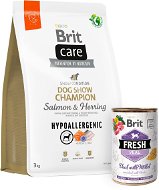 Brit Care Dog Hypoallergenic s lososom a sleďom Dog Show Champion 3 kg + Brit Fresh Veal with millet 400 g - Granuly pre psov