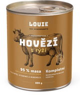 LOUIE Kompletné monoproteínové krmivo –  hovädzie (95 %) s ryžou (5 %) 800 g - Konzerva pre psov