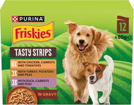Friskies Tasty Strips kapsičky pro psy kuře, krůta, kachna ve šťávě 12 × 85 g - Dog Food Pouch
