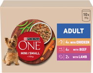 Purina ONE Mini Dog Adult kapsičky pro psy kuře a hovězí, jehněčí ve šťávě 10 × 85 g - Dog Food Pouch