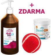 Vitar Veterinae Artivit sirup 1000 ml + Zdarma DentOn 100 g + aportovacia loptička červená - Darčekový balíček pre psov