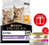 Pro Plan Cat Kitten Healthy Start s kuřetem 10 kg + Gourmet Gold Kitten paštika s telecím 12 × 85 g - Granule pro koťata