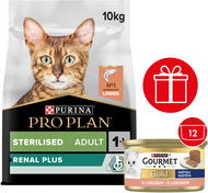 Pro Plan Cat Sterilised Renal Plus s lososem 10 kg + Gourmet Gold paštika s lososem 12 × 85 g - Granule pro kočky