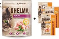 Shelma Adult bezobilné granuly kuracie 750 g + Shelma bezobilné mäsové tyčinky hydinové 3× 15 g - Granule pre mačky