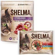 Shelma granule hovädzie 750 g + Shelma filetky výber z mäsa a rýb 4× 85 g - Granule pre mačky