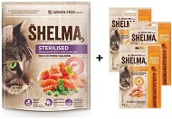 Shelma Sterile bezobilné granuly lososové 750 g + Shelma bezobilné mäsové tyčinky hydinové 3× 15 g - Granule pre mačky