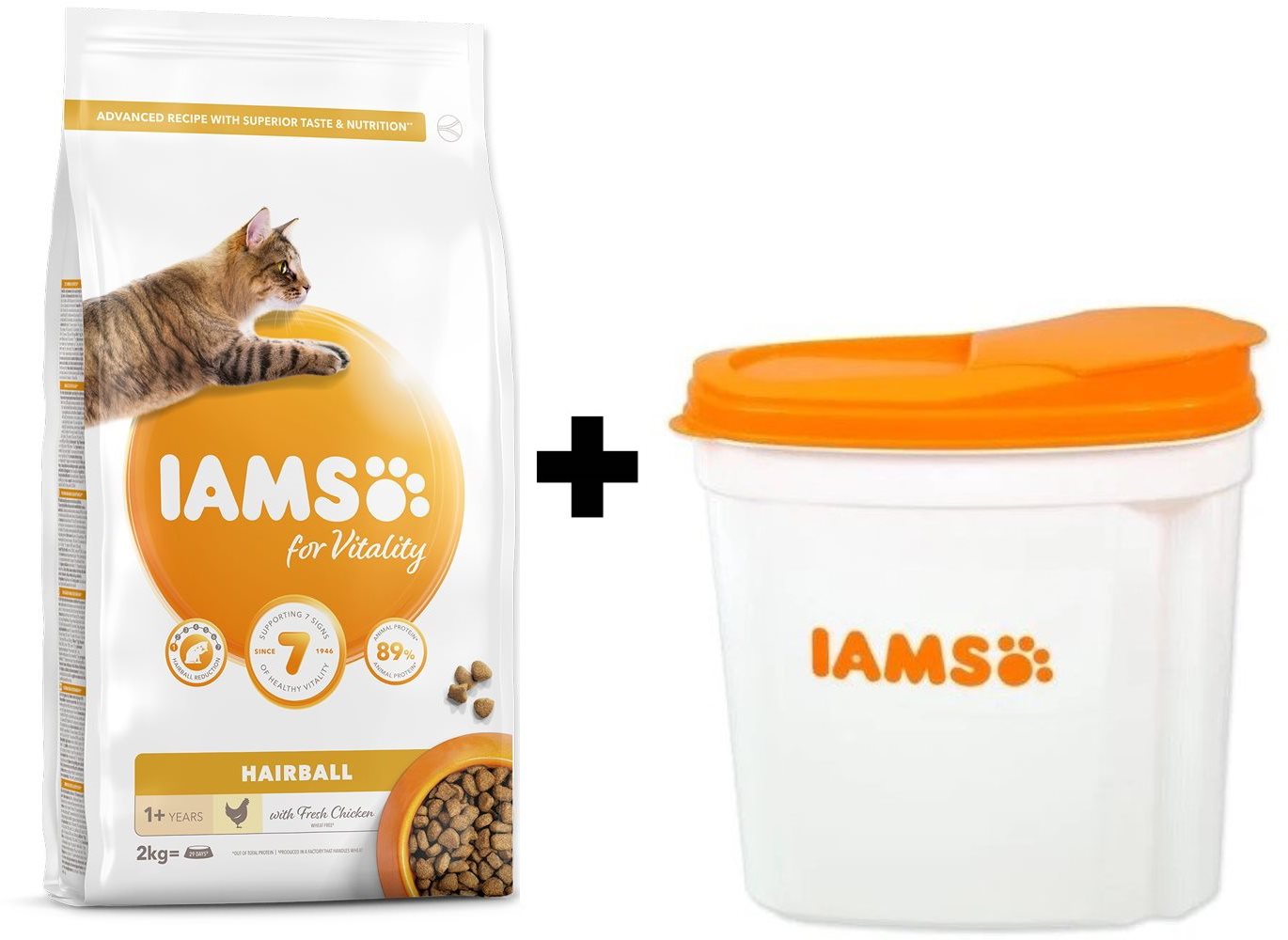 IAMS Cat Adult Hairball Chicken 2kg IAMS Cat Food Container 2kg