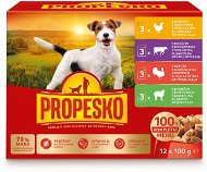 Propesko vrecko pes kura + hovädzie + morka + jahňa 12 × 100 g - Kapsička pre psov