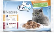 PreVital NATUREL Stewed Fillets of Chicken and Turkey in Jelly 4 × 85g - Cat Food Pouch