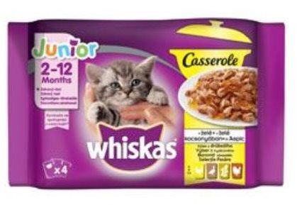 Pack de 4 sachets de gelée volaille pour chat junior de 2 à 12 mois,  Casserole, Whiskas