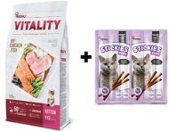 Akinu VITALITY cat kitten chicken & fish 1,5 kg + Stickies pre mačky 6× 5  g, morčacie tyčinky - Sada