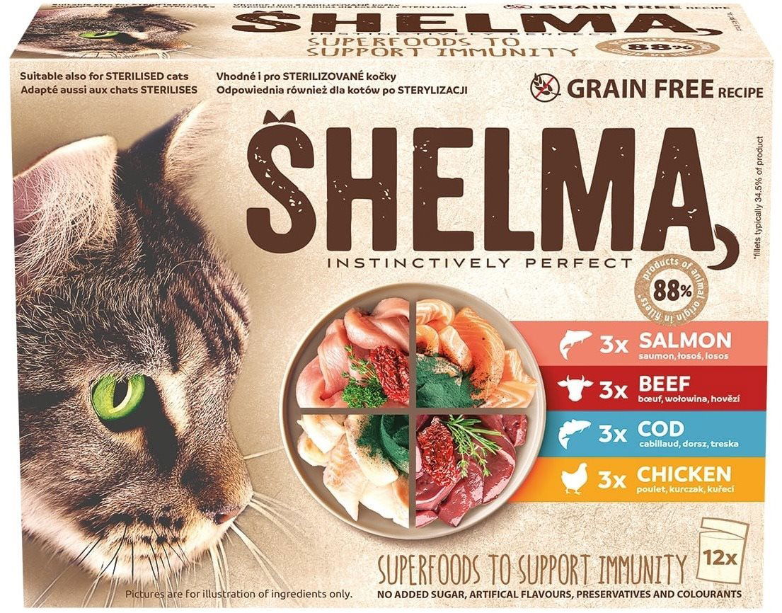 Shelma Cat Food Pouch 2 Meat 2 Fish 12 85g Cat Food Pouch