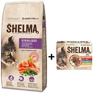 Shelma granule losos 8 kg + Shelma bez obilnín dusené filetky výber z mäsa a rýb 12× 85 g - Granule pre mačky