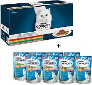 Gourmet Perle multipack 60× 85 g + Dentalife Cat losos 8× 40 g - Kapsička pre mačky