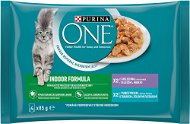 Kapsička pre mačky Purina ONE Indoor minifiletky s tuniakom a zelenými fazuľkami, s teľacím a mrkvou 4 × 85 g - Kapsička pro kočky