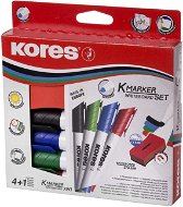 Popisovač KORES K-MARKER SADA 4 farieb na biele tabule a flipcharty + magnetická hubka - Popisovač