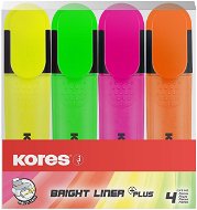 KORES BRIGHT LINER PLUS sada 4 farieb (žltá, ružová, oranžová, zelená) - Zvýrazňovač
