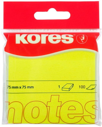 KORES 75 x 75 mm, 100 lap, neon sárga - Jegyzettömb - Fő fotó