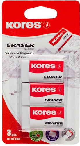 KORES KE30 Radiergummi - 40 mm x 21 mm x 10 mm - weiß - 3er-Pack - Gummi - Hauptbild