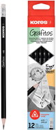 KORES Grafitos, trojhranná HB, s bílou pryží - balení 12 ks - Tužka
