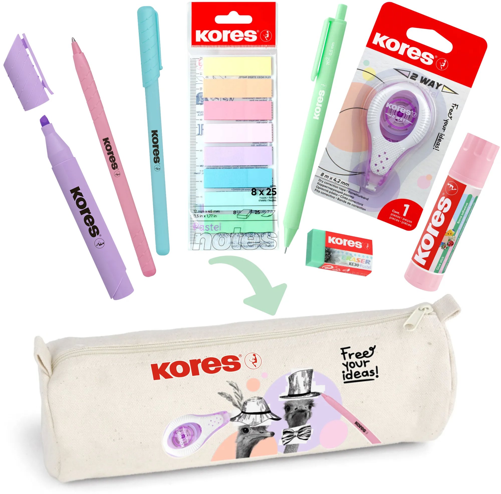 KORES PASTEL to GO tartó kézitáskába, praktikus felszereléssel