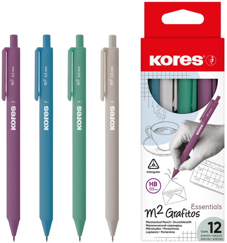 KORES M2 Grafitos Essentials HB, trojhranná - balení 12 ks (mix vintage barev) - Micro Pencil - Main image