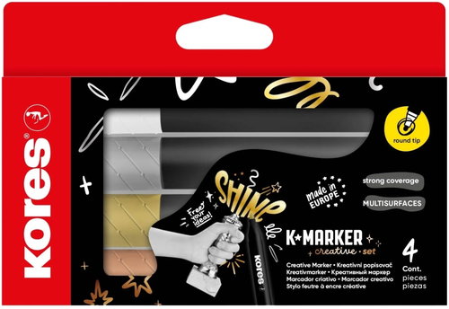 KORES K-Marker Creative Set 4 Stk., 3 Metallic-Farben (gold, silber, kupferfarben) + 1 weiß - Marker-Set - Hauptbild