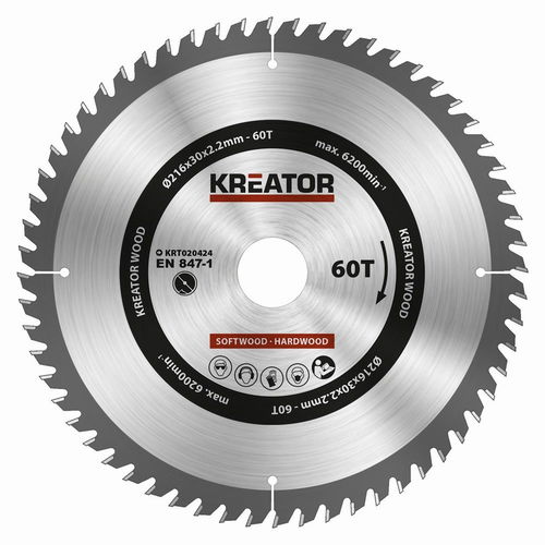KREATOR Pilový kotouč na dřevo 216mm, 60T KRT020424 - Pilový kotouč - Hlavní obrázek