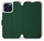 Mobiwear Soft Touch flip pro Apple iPhone 15 Pro Max - Zelené & Béžové - Phone Case