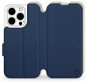 Mobiwear Soft Touch flip pro Apple iPhone 15 Pro - Modré & Béžové - Phone Case