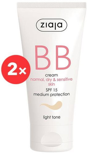 ZIAJA BB Cream for Normal, Dry, Sensitive Skin - Light Tone SPF15 2 × 50ml Main image ZIAJA BB Cream for Normal, Dry, Sensitive Skin - Light Tone SPF15 2 × 50ml - BB Cream - Main image