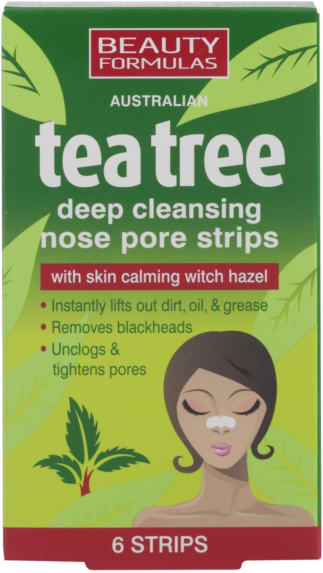 BEAUTY FORMULAS Tea Tree Tisztító orrcsíkok, 6 db