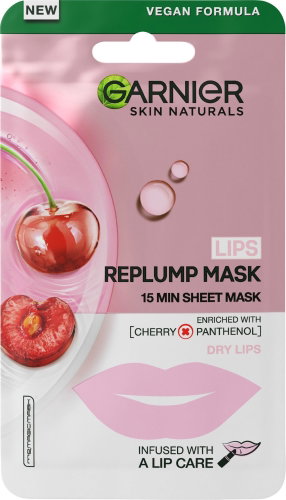GARNIER Lips Replumping Tissue Mask with cherry and panthenol 5 g - Maska na pery - Hlavný obrázok