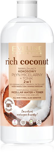 EVELINE COSMETICS Rich Coconut Moisturising Coconut Micellar Water + Toner 2-in-1, 500ml - Micellar Water - Main image