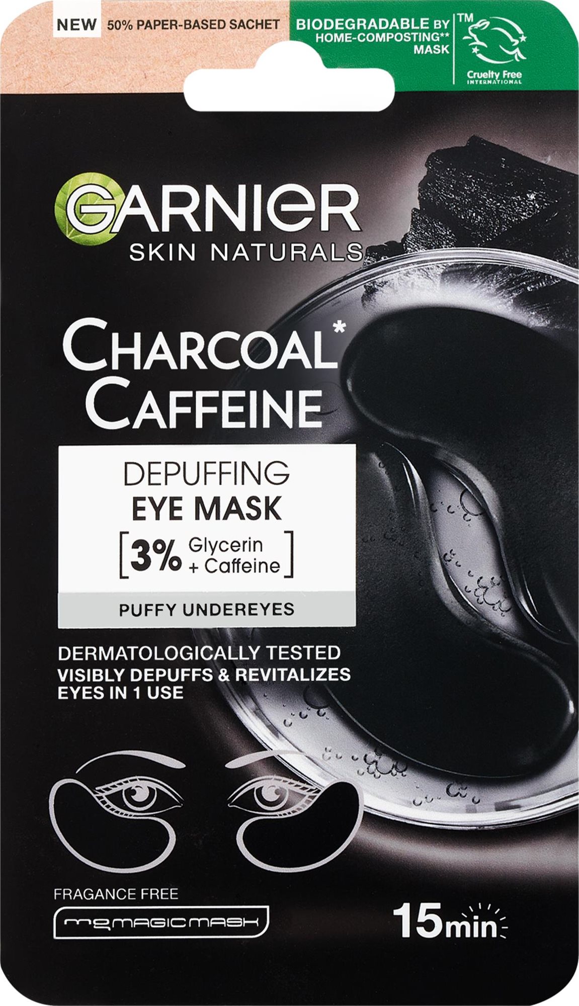GARNIER Skin Naturals Charcoal Caffeine Depuffing Eye Mask, 5 g