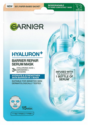 GARNIER Hyaluron+ pro obnovu kožní bariéry s kyselinou hyaluronovou, 28 g Main image GARNIER Hyaluron+ pro obnovu kožní bariéry s kyselinou hyaluronovou, 28 g - Face Mask - Main image
